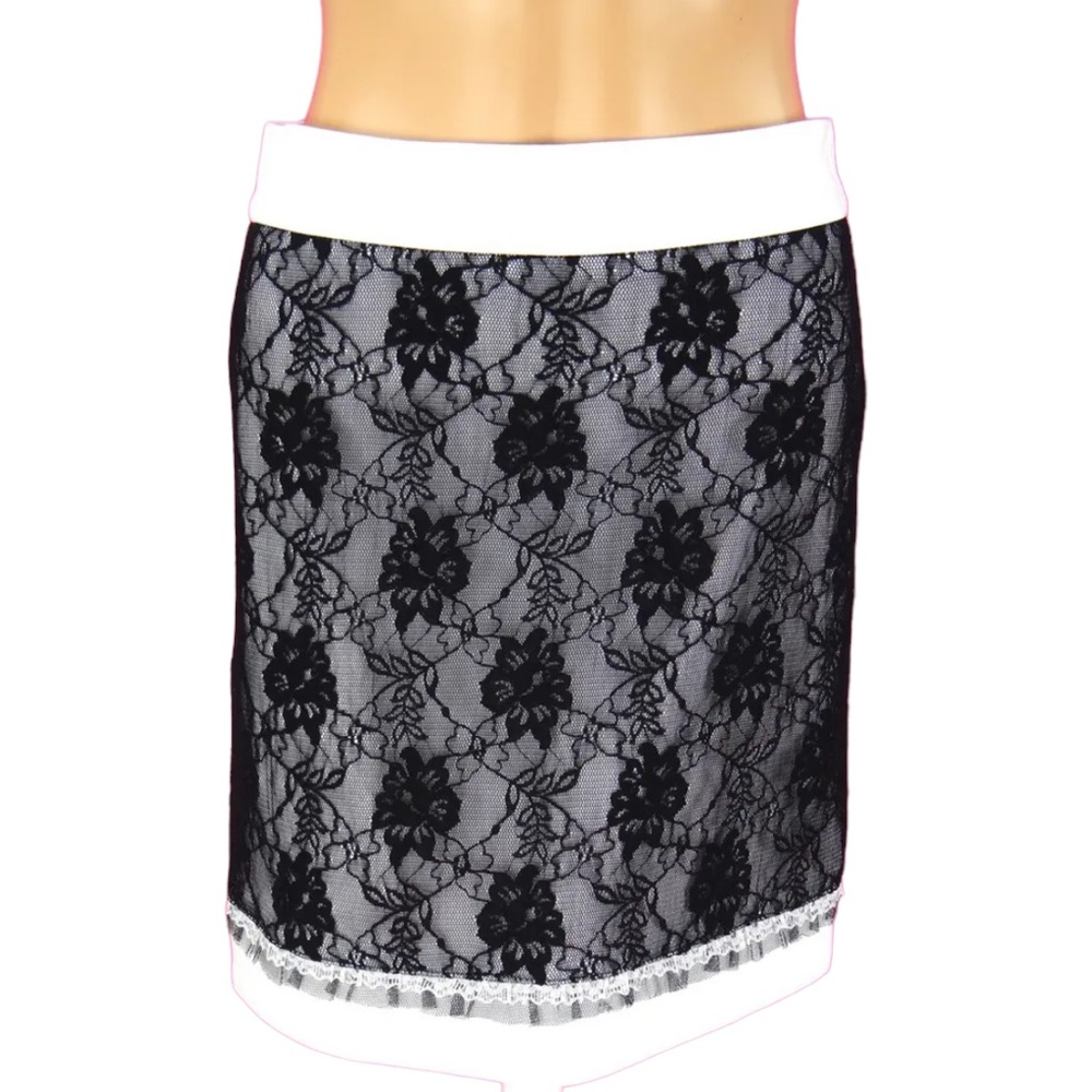 CACHE  Black White Lace Jacket Skirt Suit Size 6 - Picture 3 of 8